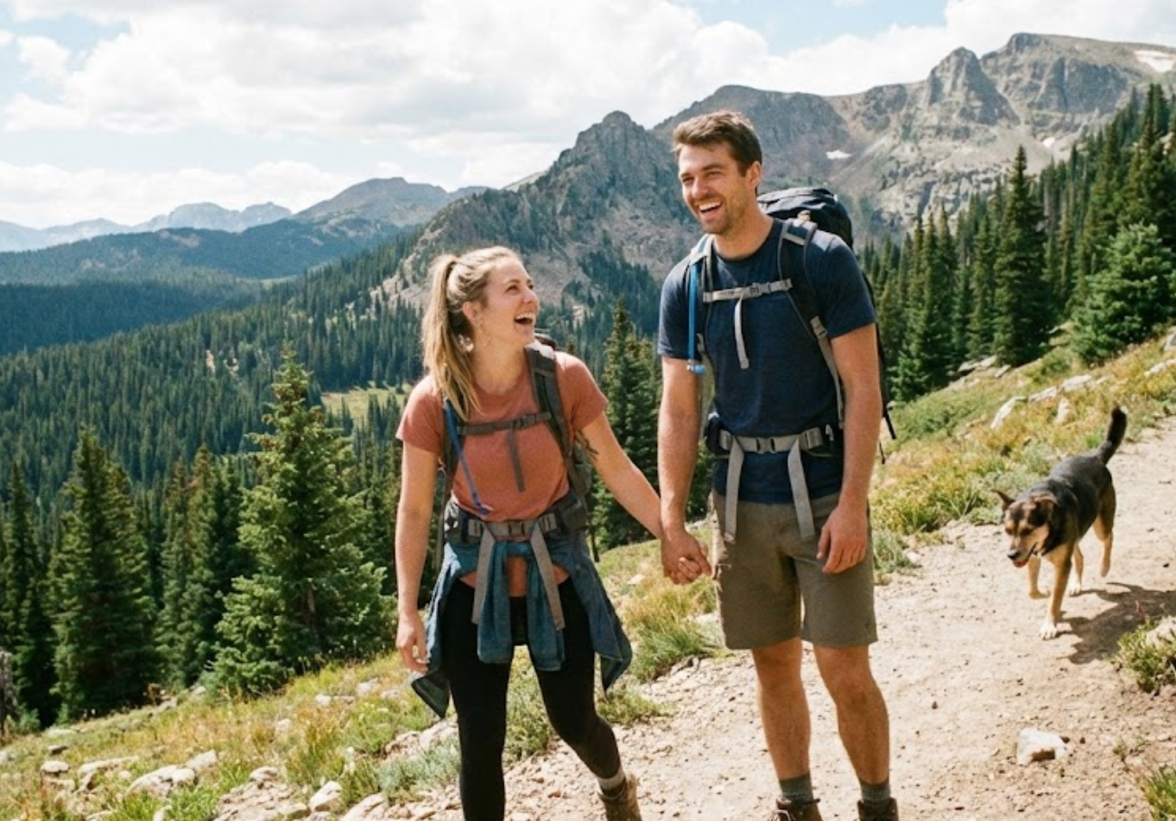 A couple enjoying hiking together