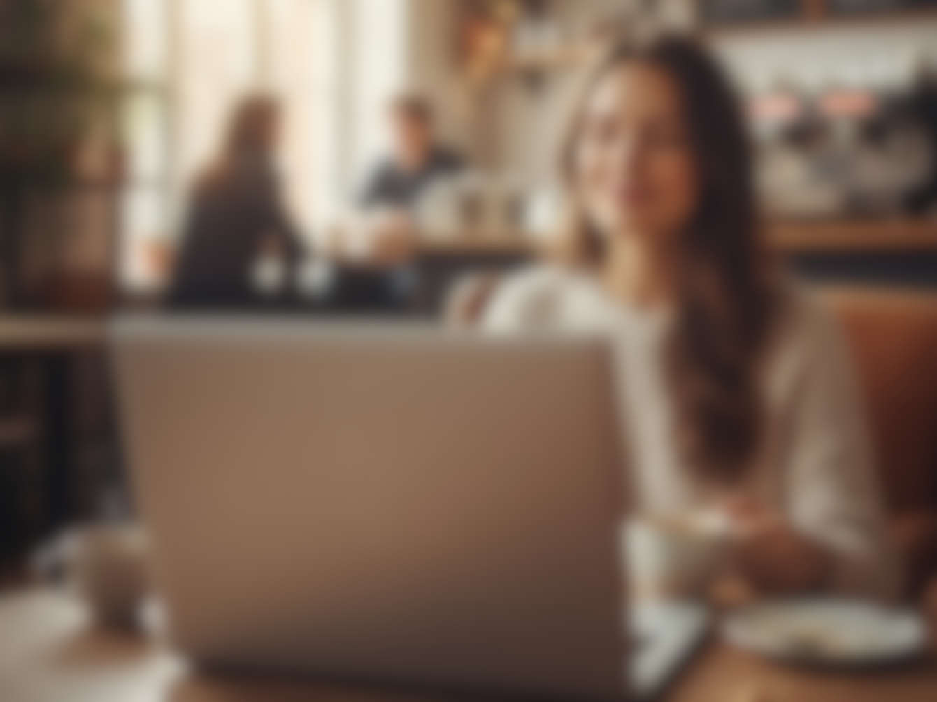 A blurred photo of a woman enjoying using GoodDate